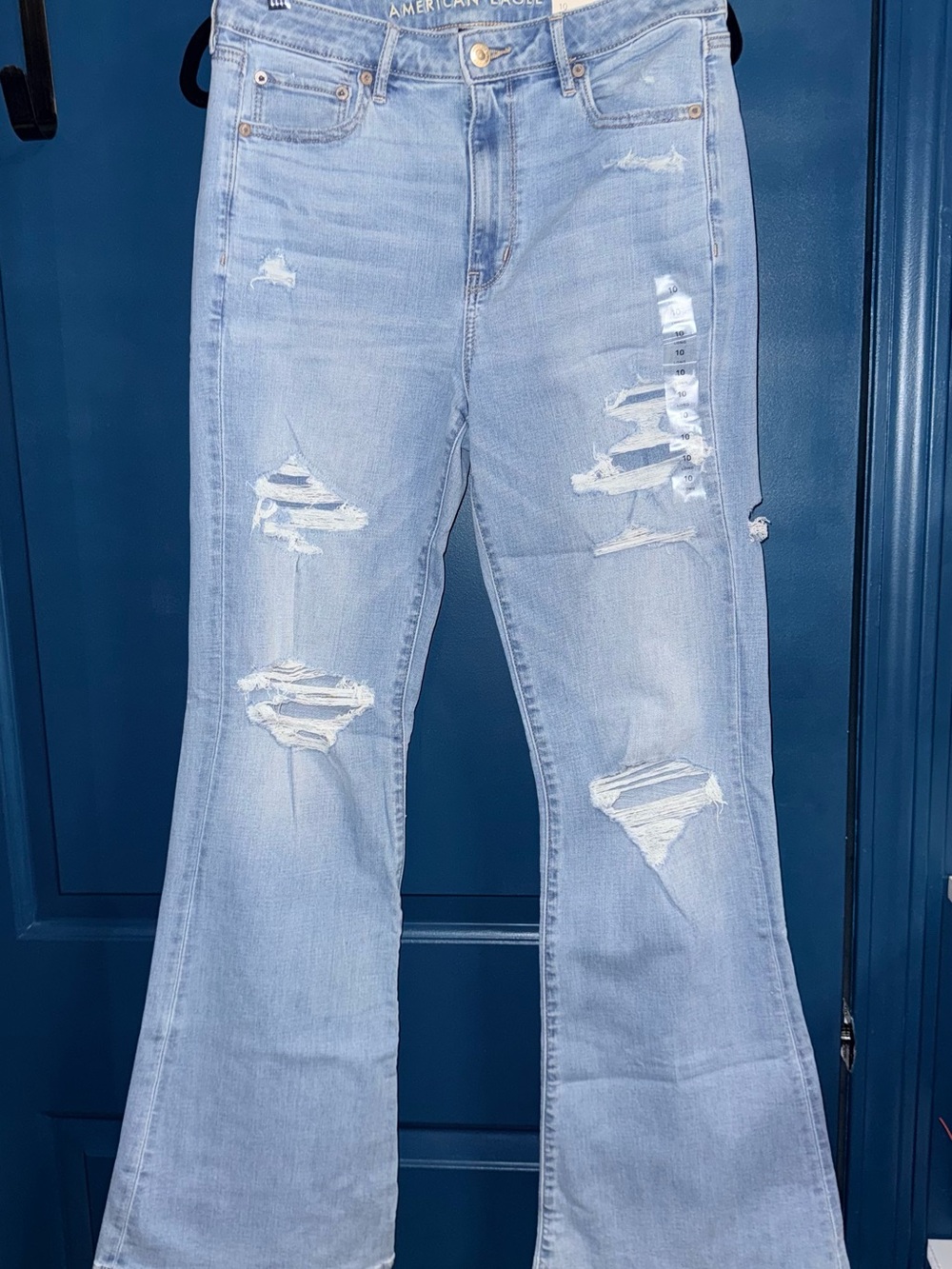 American Eagle Outfitters Light Blue Distressed Flare Jeans